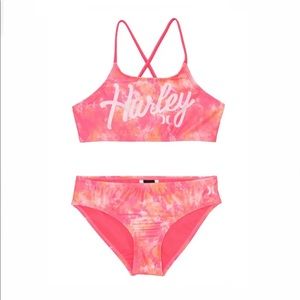 NWT Hurley Girls Swim Suit 2 pieces. Pink big girls L (14)